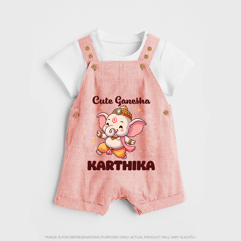 Cute Ganesha Dungaree | Personalized Baby Dungaree for Your Little Ganesha - PEACH - 0 - 5 Months Old (Chest 18")