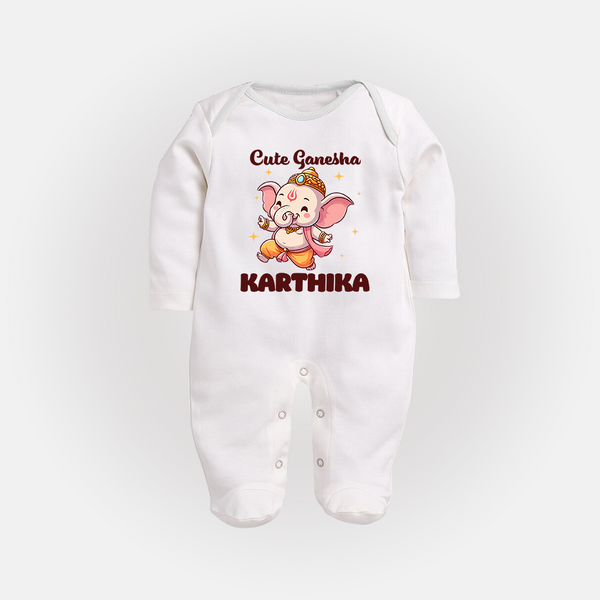 Cute Ganesha Sleep Suit | Personalized Baby Sleep Suit for Your Little Ganesha - WHITE - New Born (Chest 7.5")