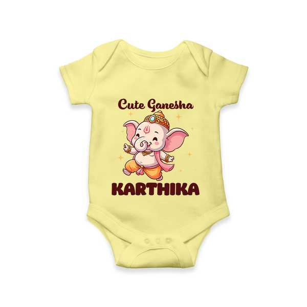 Cute Ganesha Romper / Onesie | Personalized Baby Romper / Onesie for Your Little Ganesha - PASTEL YELLOW - New Born (Chest 14")