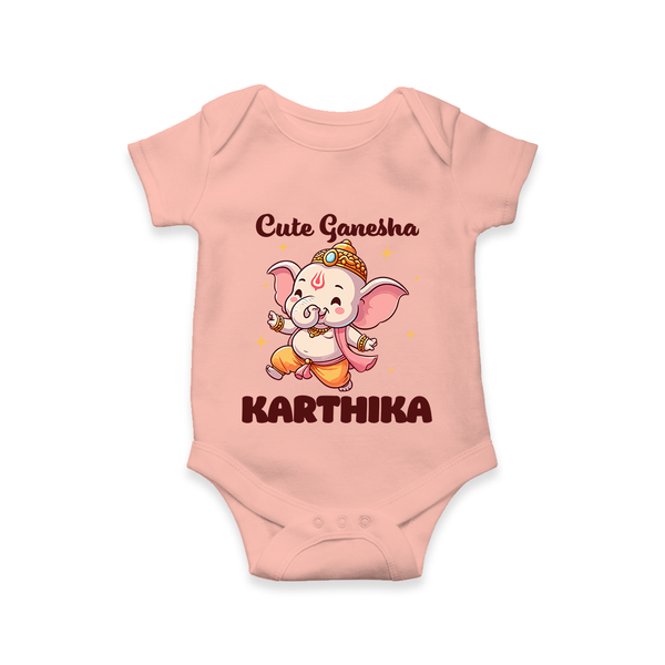 Cute Ganesha Romper / Onesie | Personalized Baby Romper / Onesie for Your Little Ganesha - PEACH - New Born (Chest 14")