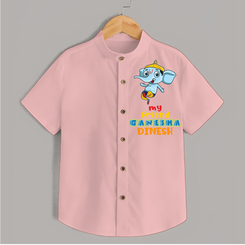 My Friend Ganesha - Customised Shirt for Kids - PEACH - 0-6 Months Old (Chest 23")