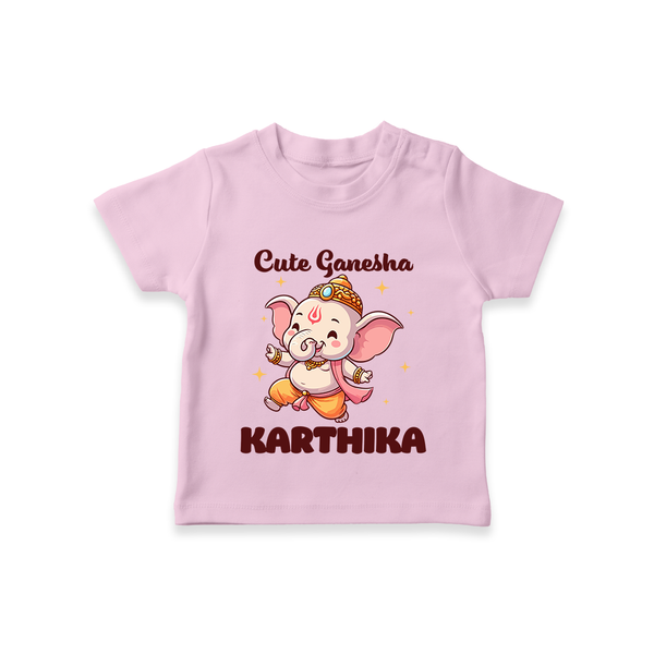 Cute Ganesha T-shirt | Personalized Baby T-shirt for Your Little Ganesha - BABY PINK - 0-5 Months Old (Chest 17")