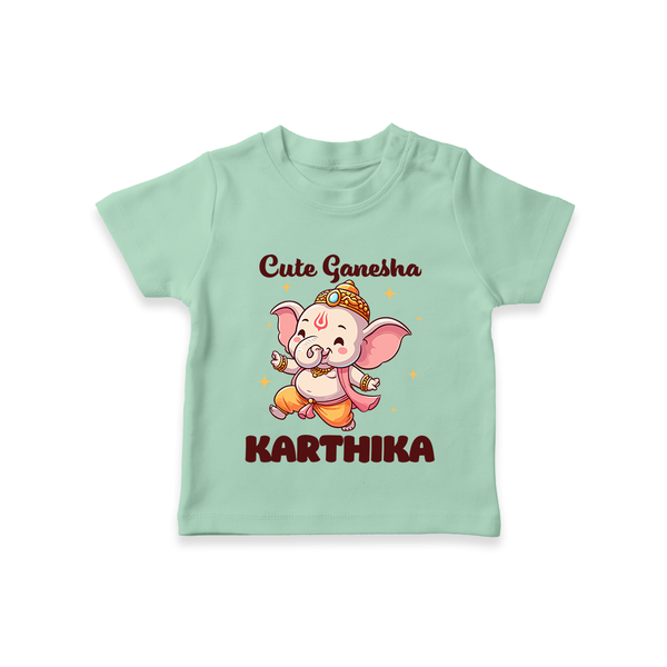 Cute Ganesha T-shirt | Personalized Baby T-shirt for Your Little Ganesha - MINT GREEN - 0-5 Months Old (Chest 17")