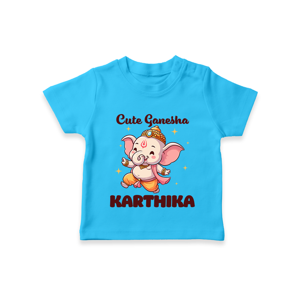 Cute Ganesha T-shirt | Personalized Baby T-shirt for Your Little Ganesha - SKY BLUE - 0-5 Months Old (Chest 17")