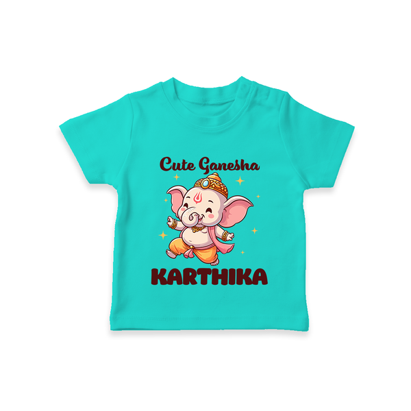 Cute Ganesha T-shirt | Personalized Baby T-shirt for Your Little Ganesha - TEAL - 0-5 Months Old (Chest 17")