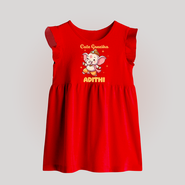 Cute Ganesha Baby Frock | Personalized Baby Frock for Your Little Ganesha - RED - 0 - 3 Months Old (Chest 17")