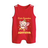 Cute Ganesha Romper Suit | Personalized Baby Romper Suit for Your Little Ganesha - RED - 0 - 5 Months Old (Chest 18")
