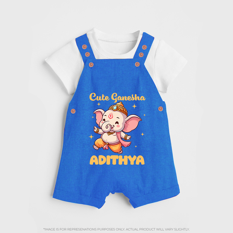 Cute Ganesha Dungaree | Personalized Baby Dungaree for Your Little Ganesha - COBALT BLUE - 0 - 5 Months Old (Chest 18")