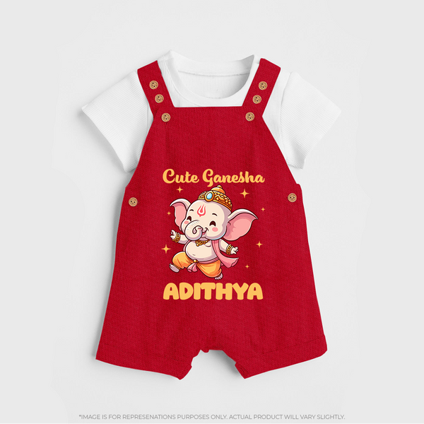 Cute Ganesha Dungaree | Personalized Baby Dungaree for Your Little Ganesha - RED - 0 - 5 Months Old (Chest 18")