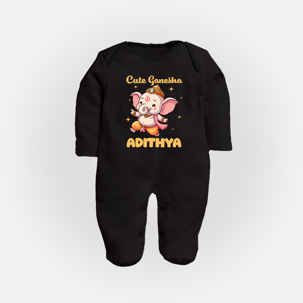 Cute Ganesha Sleep Suit | Personalized Baby Sleep Suit for Your Little Ganesha - BLACK - New Born (Chest 7.5")