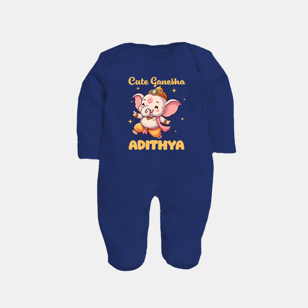 Cute Ganesha Sleep Suit | Personalized Baby Sleep Suit for Your Little Ganesha - NAVY BLUE - New Born (Chest 7.5")