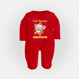 Cute Ganesha Sleep Suit | Personalized Baby Sleep Suit for Your Little Ganesha - RED - New Born (Chest 7.5")