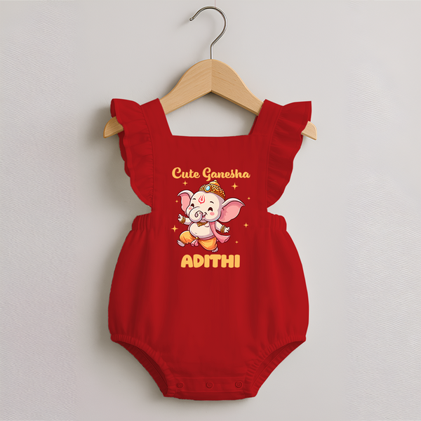 Cute Ganesha Romper Frock | Personalized Baby Romper Frock for Your Little Ganesha - RED - 0 - 3 Months Old (Chest 19")