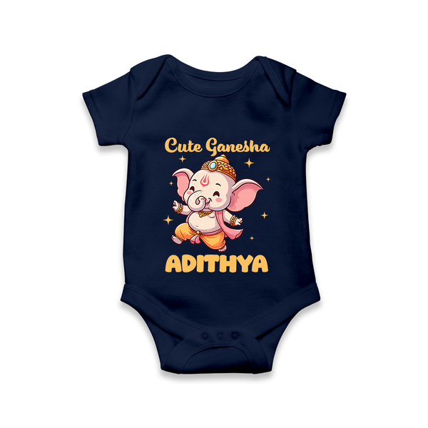 Cute Ganesha Romper / Onesie | Personalized Baby Romper / Onesie for Your Little Ganesha - NAVY BLUE - New Born (Chest 14")