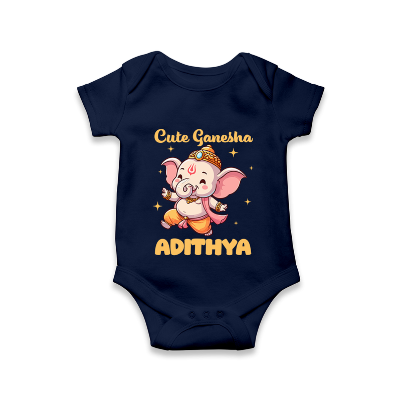Cute Ganesha Romper / Onesie | Personalized Baby Romper / Onesie for Your Little Ganesha - NAVY BLUE - New Born (Chest 14")