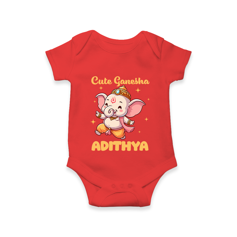 Cute Ganesha Romper / Onesie | Personalized Baby Romper / Onesie for Your Little Ganesha - RED - New Born (Chest 14")