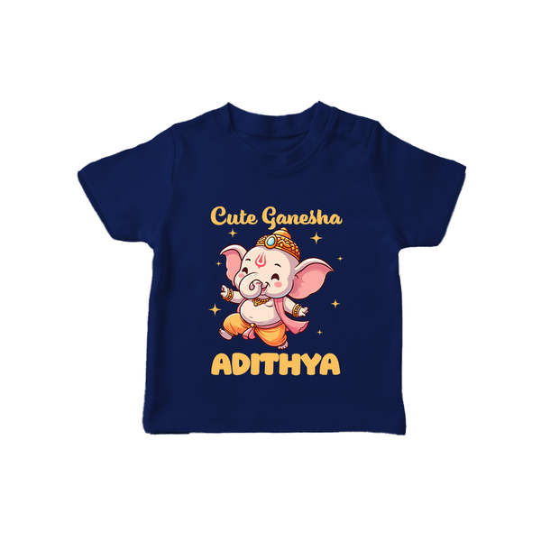 Cute Ganesha T-shirt | Personalized Baby T-shirt for Your Little Ganesha - NAVY BLUE - 0-5 Months Old (Chest 17")