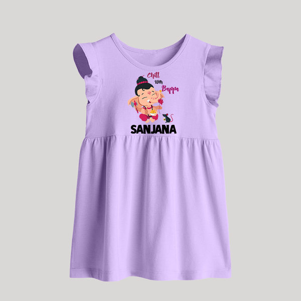 Chill With Bappa Baby Frock | Custom Baby Frock for Relaxing with Ganesha - LILAC - 0 - 3 Months Old (Chest 17")