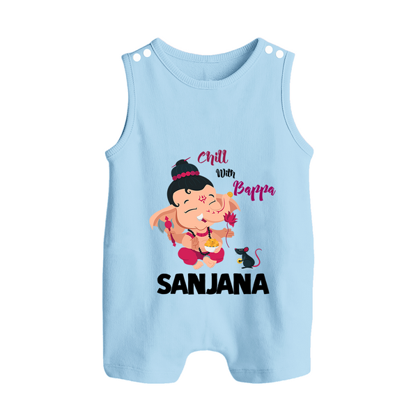 Chill With Bappa Romper Suit | Custom Baby Romper Suit for Relaxing with Ganesha - BABY BLUE - 0 - 5 Months Old (Chest 18")