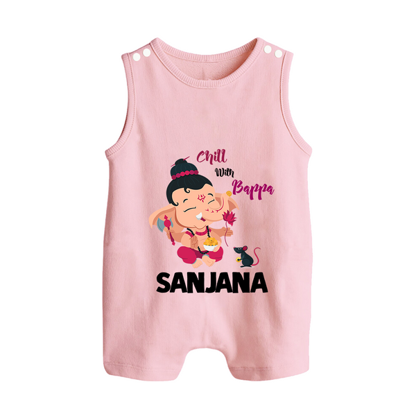 Chill With Bappa Romper Suit | Custom Baby Romper Suit for Relaxing with Ganesha - BABY PINK - 0 - 5 Months Old (Chest 18")