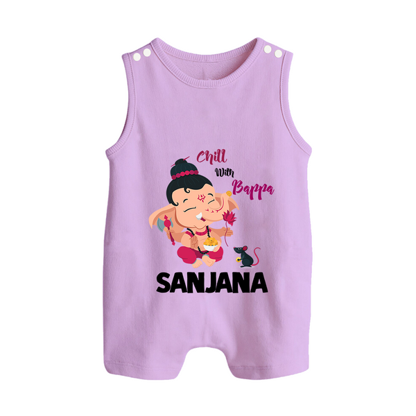 Chill With Bappa Romper Suit | Custom Baby Romper Suit for Relaxing with Ganesha - LILAC - 0 - 5 Months Old (Chest 18")