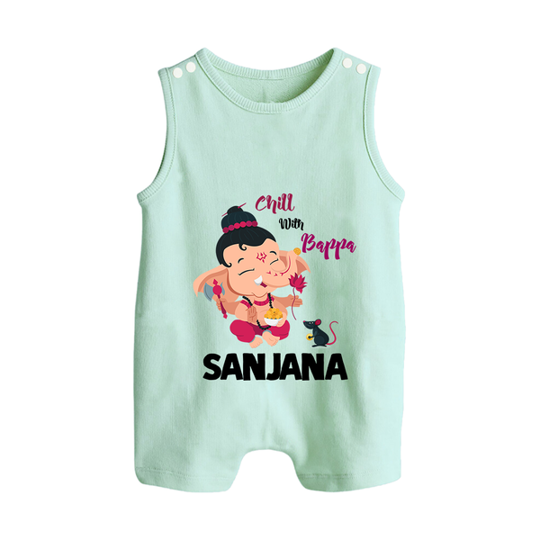 Chill With Bappa Romper Suit | Custom Baby Romper Suit for Relaxing with Ganesha - MINT GREEN - 0 - 5 Months Old (Chest 18")