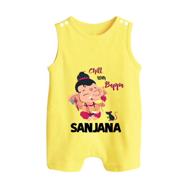 Chill With Bappa Romper Suit | Custom Baby Romper Suit for Relaxing with Ganesha - PASTEL YELLOW - 0 - 5 Months Old (Chest 18")
