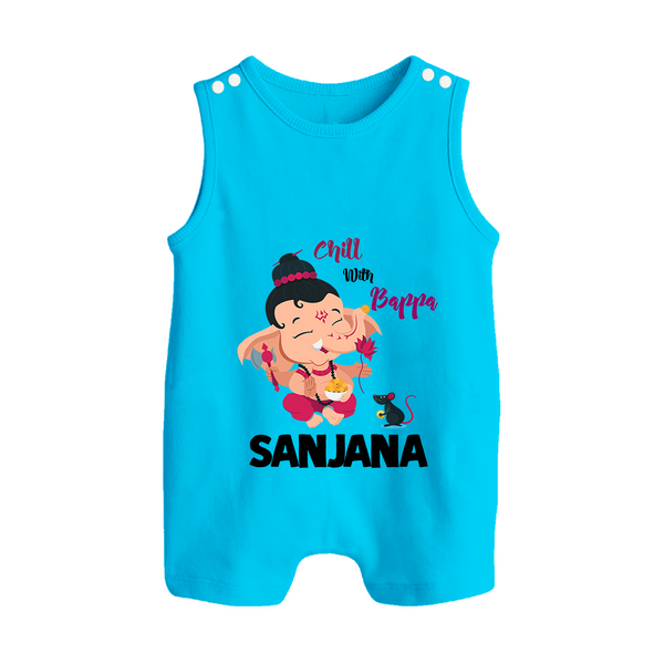 Chill With Bappa Romper Suit | Custom Baby Romper Suit for Relaxing with Ganesha - SKY BLUE - 0 - 5 Months Old (Chest 18")