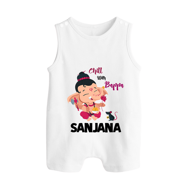 Chill With Bappa Romper Suit | Custom Baby Romper Suit for Relaxing with Ganesha - WHITE - 0 - 5 Months Old (Chest 18")