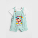 Ganesh Chaturthi Celebration - Ganpati Bappa Moriya Customized Dungaree For Kids - ARCTIC BLUE - 0 - 5 Months Old (Chest 18")