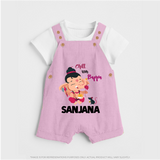 Chill With Bappa Dungaree | Custom Baby Dungaree for Relaxing with Ganesha - BABY PINK - 0 - 5 Months Old (Chest 18")