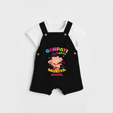 Ganesh Chaturthi Celebration - Ganpati Bappa Moriya Customized Dungaree For Kids - BLACK - 0 - 5 Months Old (Chest 18")