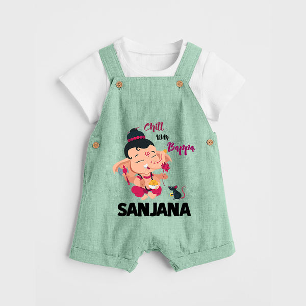 Chill With Bappa Dungaree | Custom Baby Dungaree for Relaxing with Ganesha - MINT GREEN - 0 - 5 Months Old (Chest 18")