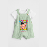 Ganesh Chaturthi Celebration - Ganpati Bappa Moriya Customized Dungaree For Kids - MINT GREEN - 0 - 5 Months Old (Chest 18")