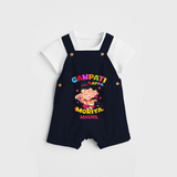 Ganesh Chaturthi Celebration - Ganpati Bappa Moriya Customized Dungaree For Kids - NAVY BLUE - 0 - 5 Months Old (Chest 18")