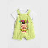 Ganesh Chaturthi Celebration - Ganpati Bappa Moriya Customized Dungaree For Kids - PASTEL GREEN - 0 - 5 Months Old (Chest 18")