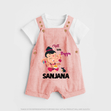 Chill With Bappa Dungaree | Custom Baby Dungaree for Relaxing with Ganesha - PEACH - 0 - 5 Months Old (Chest 18")