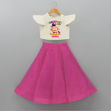 Ganesh Chaturthi Celebration - Ganpati Bappa Moriya Customized Crop Top And Skirt For Kids - FUSCHIA - 6 - 9 Months Old (Chest 20" , Frock Waist 20")