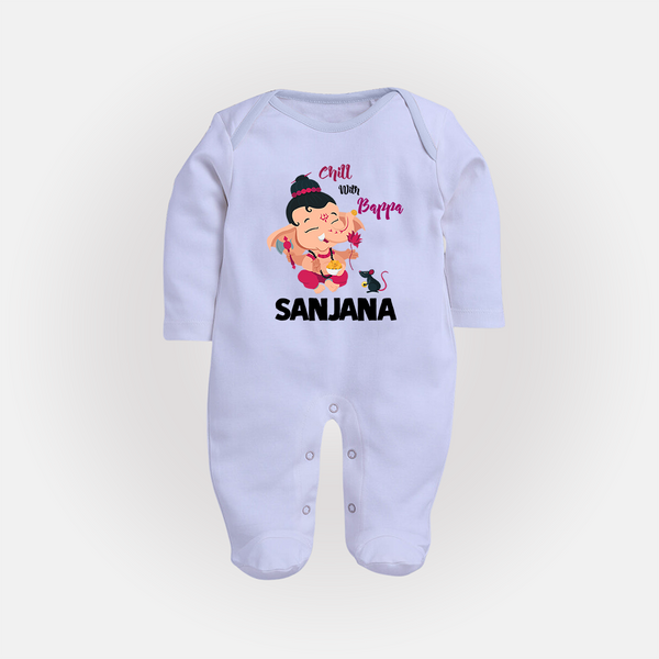 Chill With Bappa Sleep Suit | Custom Baby Sleep Suit for Relaxing with Ganesha - BABY BLUE - New Born (Chest 7.5")