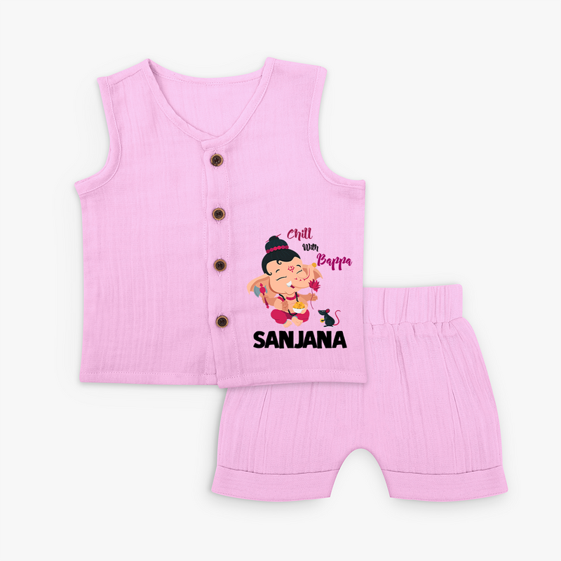 Chill With Bappa Jabla Set | Custom Baby Jabla Set for Relaxing with Ganesha - BABY PINK - 0 - 3 Months Old (Chest 9.8")