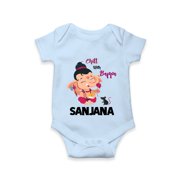 Chill With Bappa Romper / Onesie | Custom Baby Romper / Onesie for Relaxing with Ganesha - BABY BLUE - New Born (Chest 14")