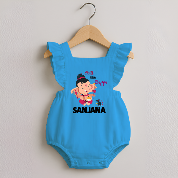Chill With Bappa Romper Frock | Custom Baby Romper Frock for Relaxing with Ganesha - SKY BLUE - 0 - 3 Months Old (Chest 19")