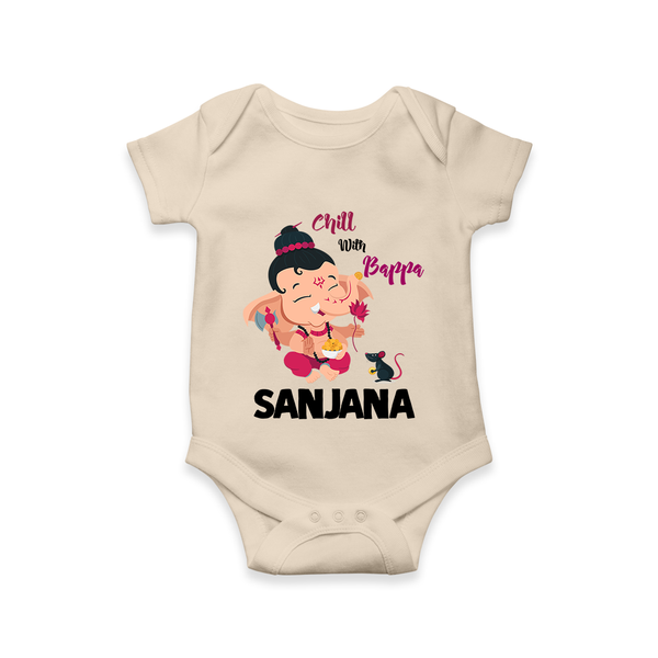 Chill With Bappa Romper / Onesie | Custom Baby Romper / Onesie for Relaxing with Ganesha - IVORY - New Born (Chest 14")