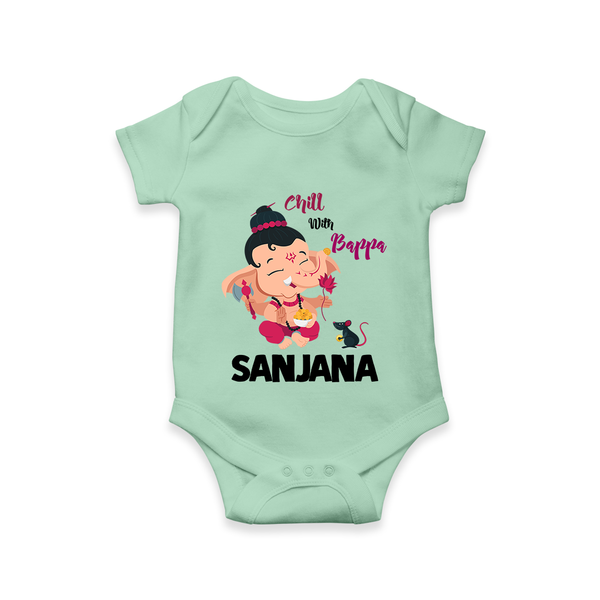 Chill With Bappa Romper / Onesie | Custom Baby Romper / Onesie for Relaxing with Ganesha - MINT GREEN - New Born (Chest 14")