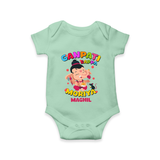 Ganesh Chaturthi Celebration - Ganpati Bappa Moriya Customized Romper For Kids - MINT GREEN - 0 - 3 Months Old (Chest 16")