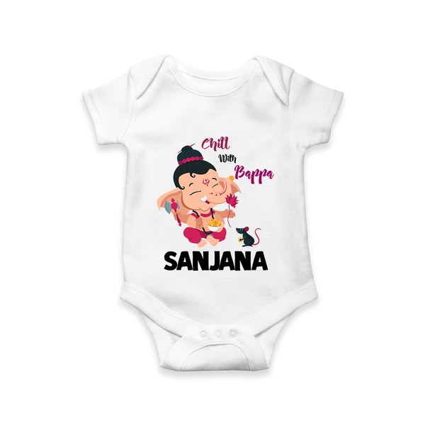Chill With Bappa Romper / Onesie | Custom Baby Romper / Onesie for Relaxing with Ganesha - WHITE - New Born (Chest 14")
