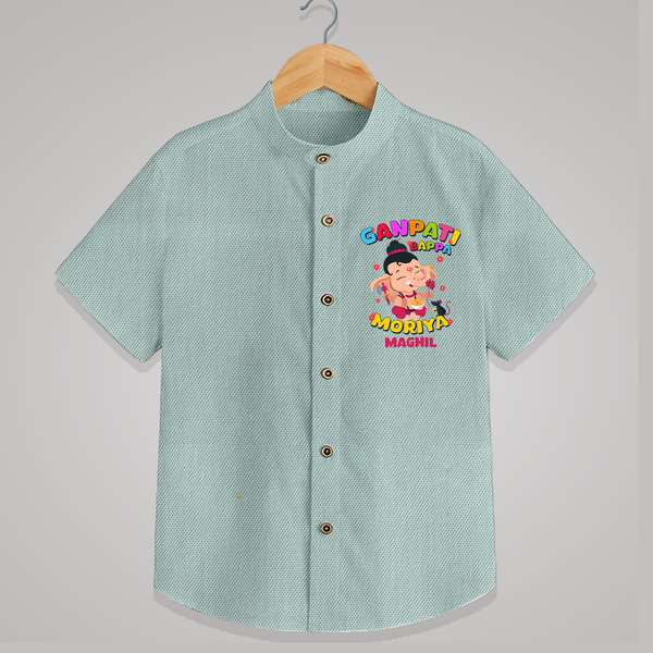 Ganesh Chaturthi Celebration - Ganpati Bappa Moriya Customized Shirt For Kids - ARCTIC BLUE - 0 - 6 Months Old (Chest 23")