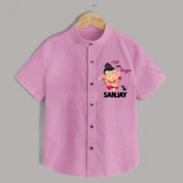 Chill With Bappa Shirt | Custom Baby Shirt for Relaxing with Ganesha - BABY PINK - 0 - 6 Months Old (Chest 23")