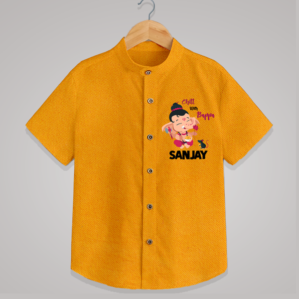 Chill With Bappa Shirt | Custom Baby Shirt for Relaxing with Ganesha - CHROME YELLOW - 0 - 6 Months Old (Chest 23")