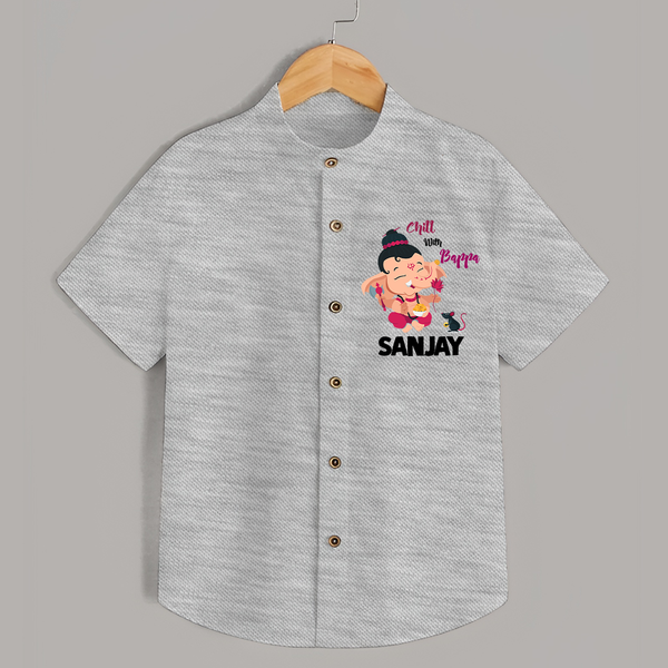 Chill With Bappa Shirt | Custom Baby Shirt for Relaxing with Ganesha - GREY - 0 - 6 Months Old (Chest 23")